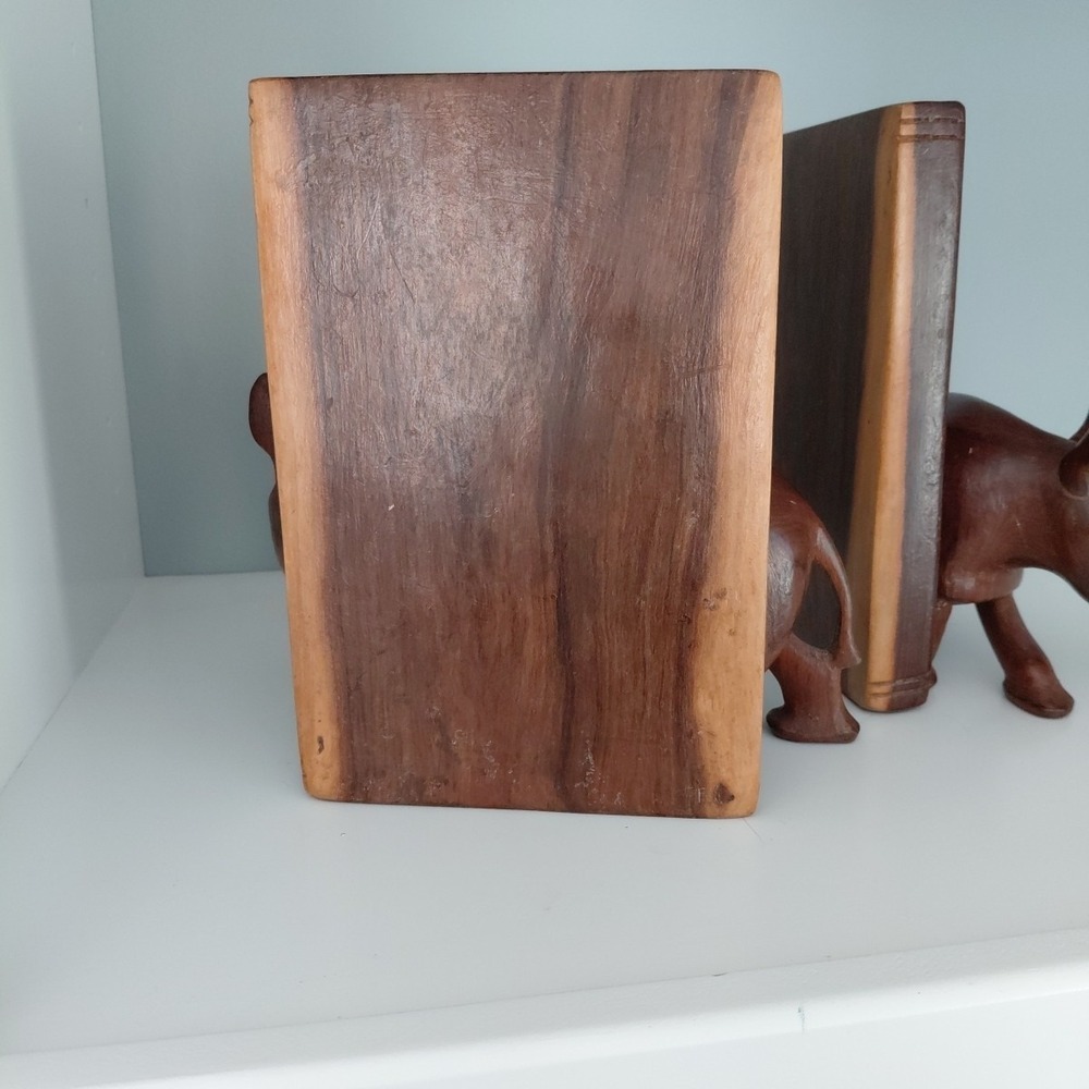 Vintage Hand Carved Natural Wood African RHINO Bookends Heavy Artist Detailed - Picture 7 of 16